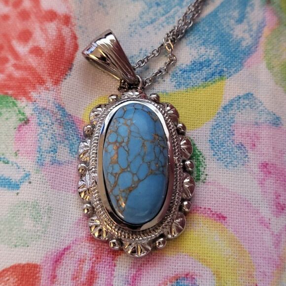 Jewelry - Mojave Blue Turquoise Stainless Steel Pendant Necklace
